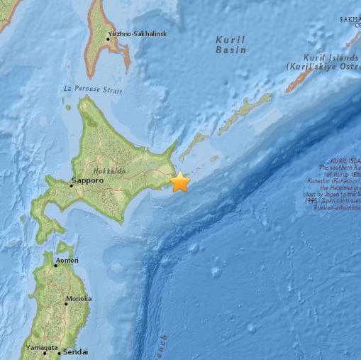 日本北海道沿海发生4.7级地震震源深度36.3公里